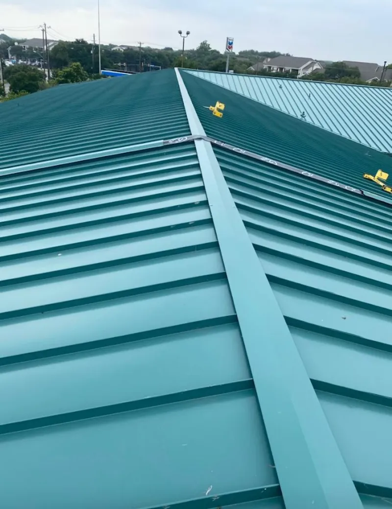 Green commercial metal roof ridge and valley for Metal Roof Repair in Santa Rosa